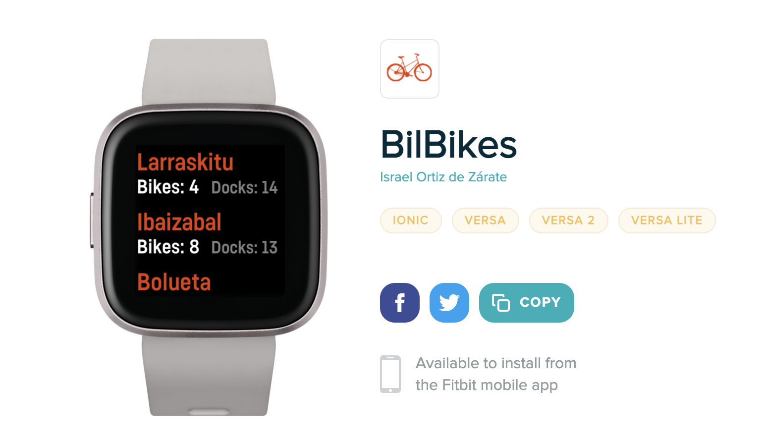 Bilbikes Fitbit app