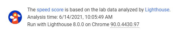 Imagen informativa de la auditoria realizada por Lighthouse desde Pagespeed Insights